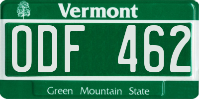 VT license plate ODF462