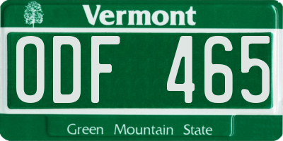 VT license plate ODF465