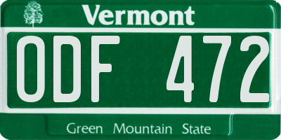 VT license plate ODF472