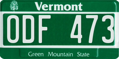 VT license plate ODF473