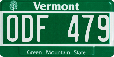 VT license plate ODF479