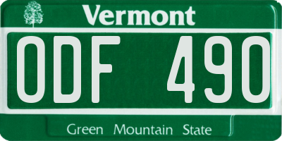 VT license plate ODF490
