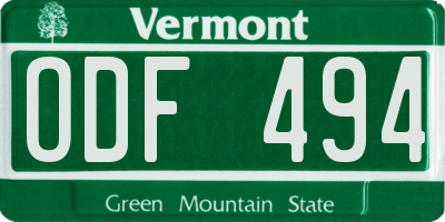 VT license plate ODF494