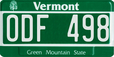 VT license plate ODF498