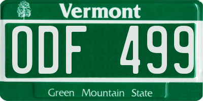 VT license plate ODF499