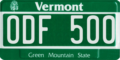 VT license plate ODF500