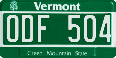 VT license plate ODF504