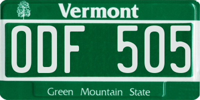 VT license plate ODF505