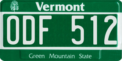 VT license plate ODF512
