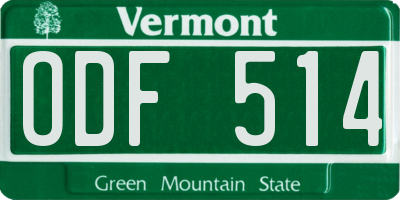 VT license plate ODF514