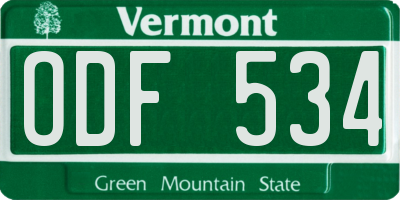 VT license plate ODF534