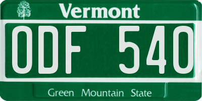 VT license plate ODF540