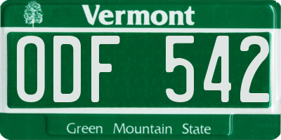 VT license plate ODF542