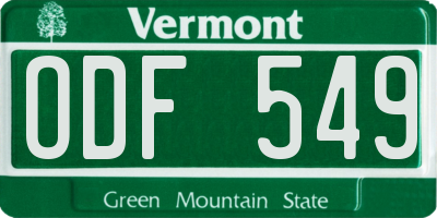VT license plate ODF549