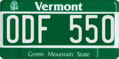 VT license plate ODF550