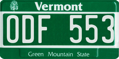 VT license plate ODF553