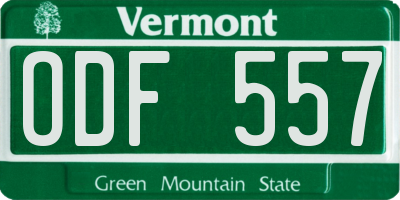 VT license plate ODF557