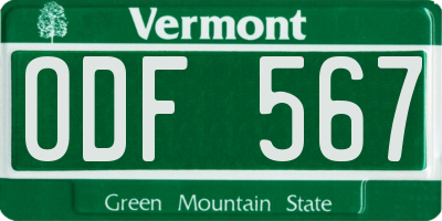 VT license plate ODF567