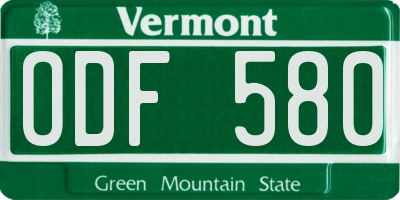VT license plate ODF580