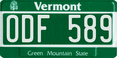 VT license plate ODF589