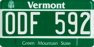 VT license plate ODF592