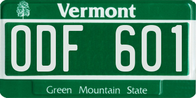 VT license plate ODF601