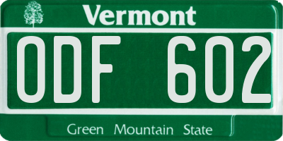 VT license plate ODF602