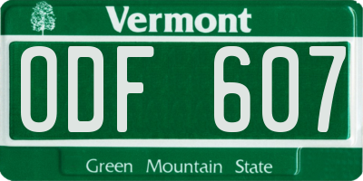 VT license plate ODF607
