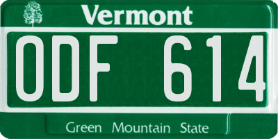 VT license plate ODF614