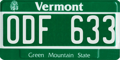 VT license plate ODF633