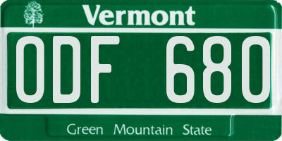 VT license plate ODF680