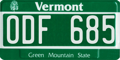 VT license plate ODF685