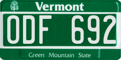 VT license plate ODF692