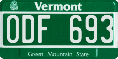 VT license plate ODF693