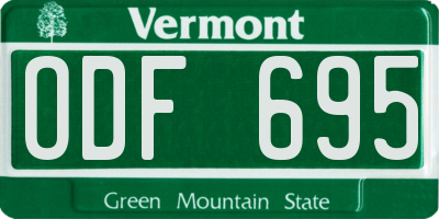VT license plate ODF695