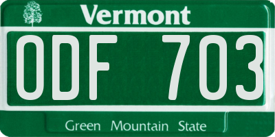 VT license plate ODF703