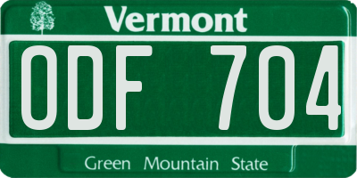 VT license plate ODF704