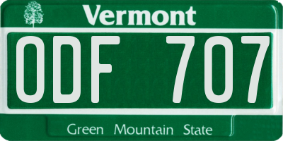 VT license plate ODF707