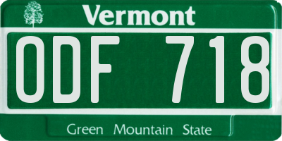 VT license plate ODF718