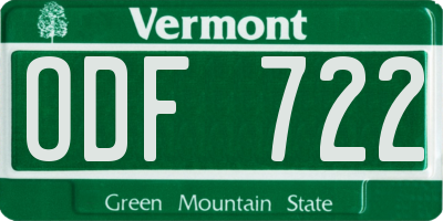 VT license plate ODF722