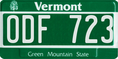 VT license plate ODF723