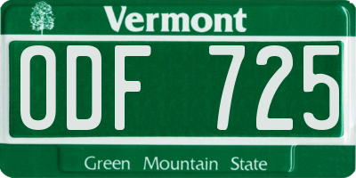 VT license plate ODF725