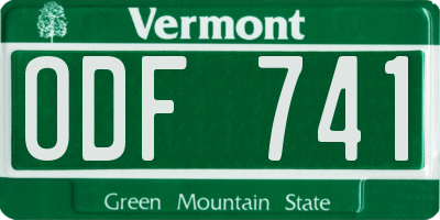 VT license plate ODF741