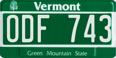 VT license plate ODF743