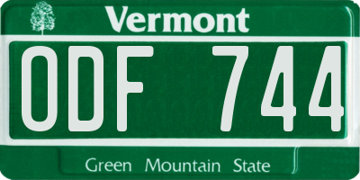 VT license plate ODF744