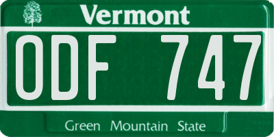 VT license plate ODF747
