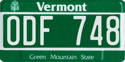VT license plate ODF748