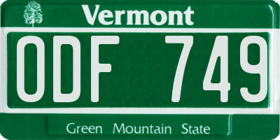 VT license plate ODF749