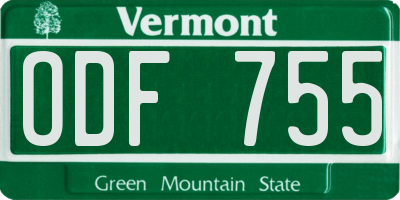 VT license plate ODF755
