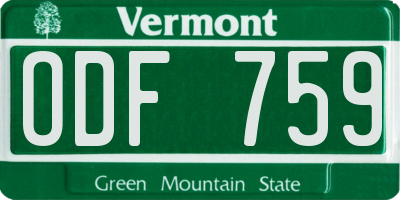 VT license plate ODF759